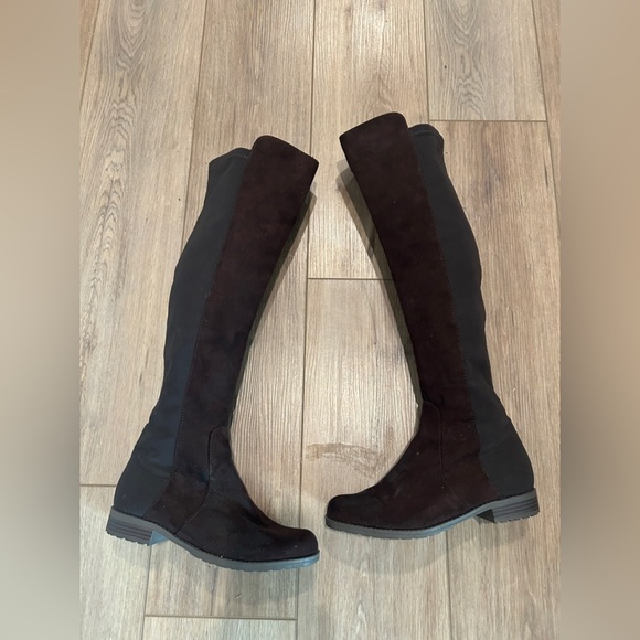 Dark chocolate brown faux suede riding tall over the knee high equestrian boots - Picture 1 of 12